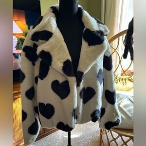 NWT Stoosh Black Hearts Faux Fur Jacket Size XLG